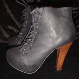 Qupid Black Black Vegan Leather Boots with Wooden